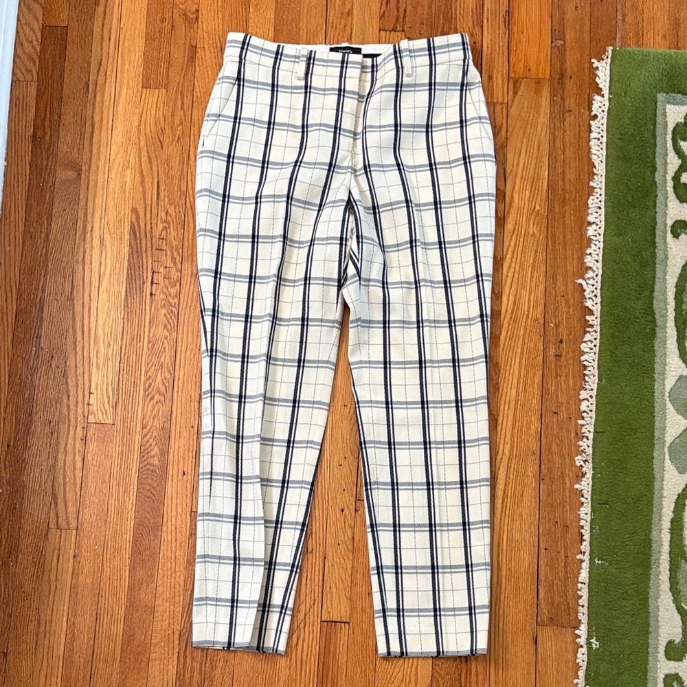Theory Women’s Plaid Pants/Slacks - cream and navy blue